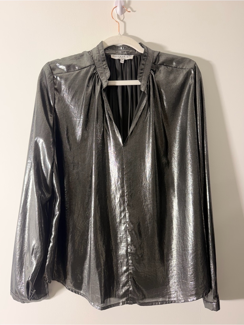 Current Air - Metallic Black/Silver Long -Sleeve V-Neck Blouse